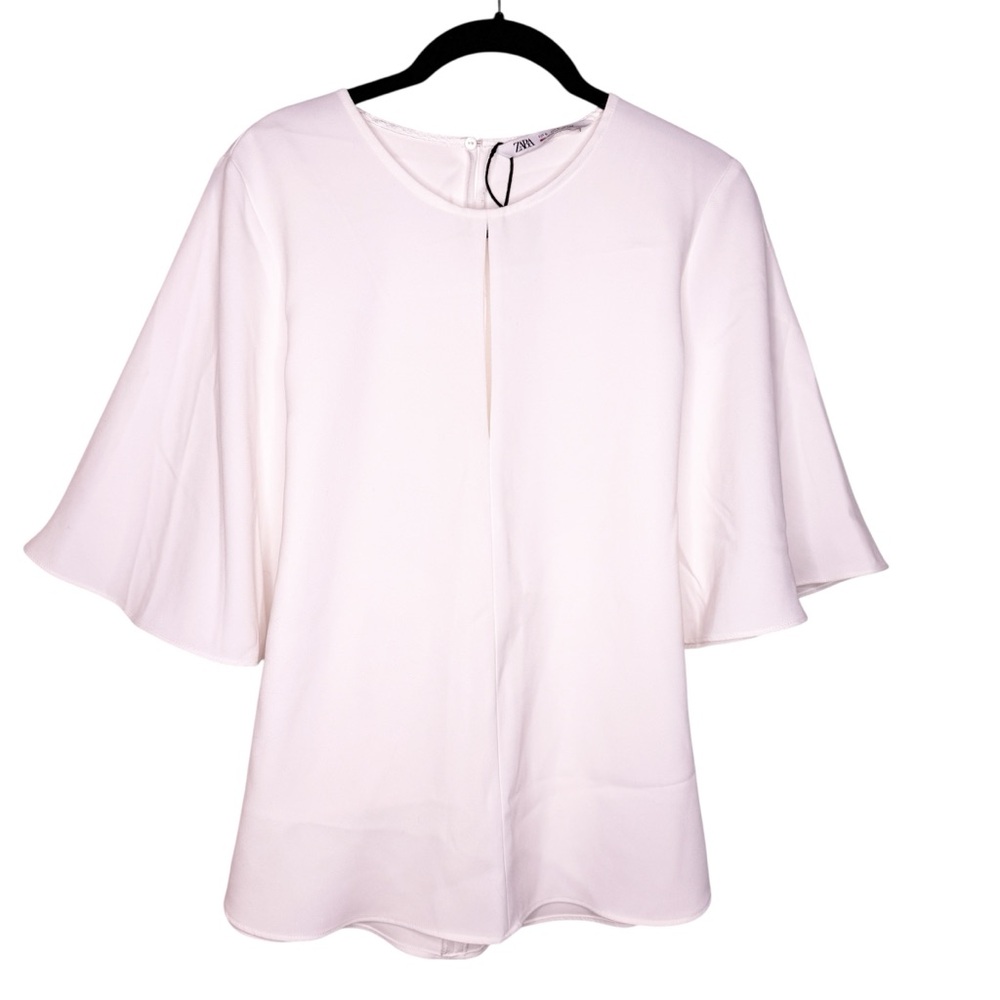 ZARA New Tie Back Blouse Top with Bell Sleeves Size Small in White